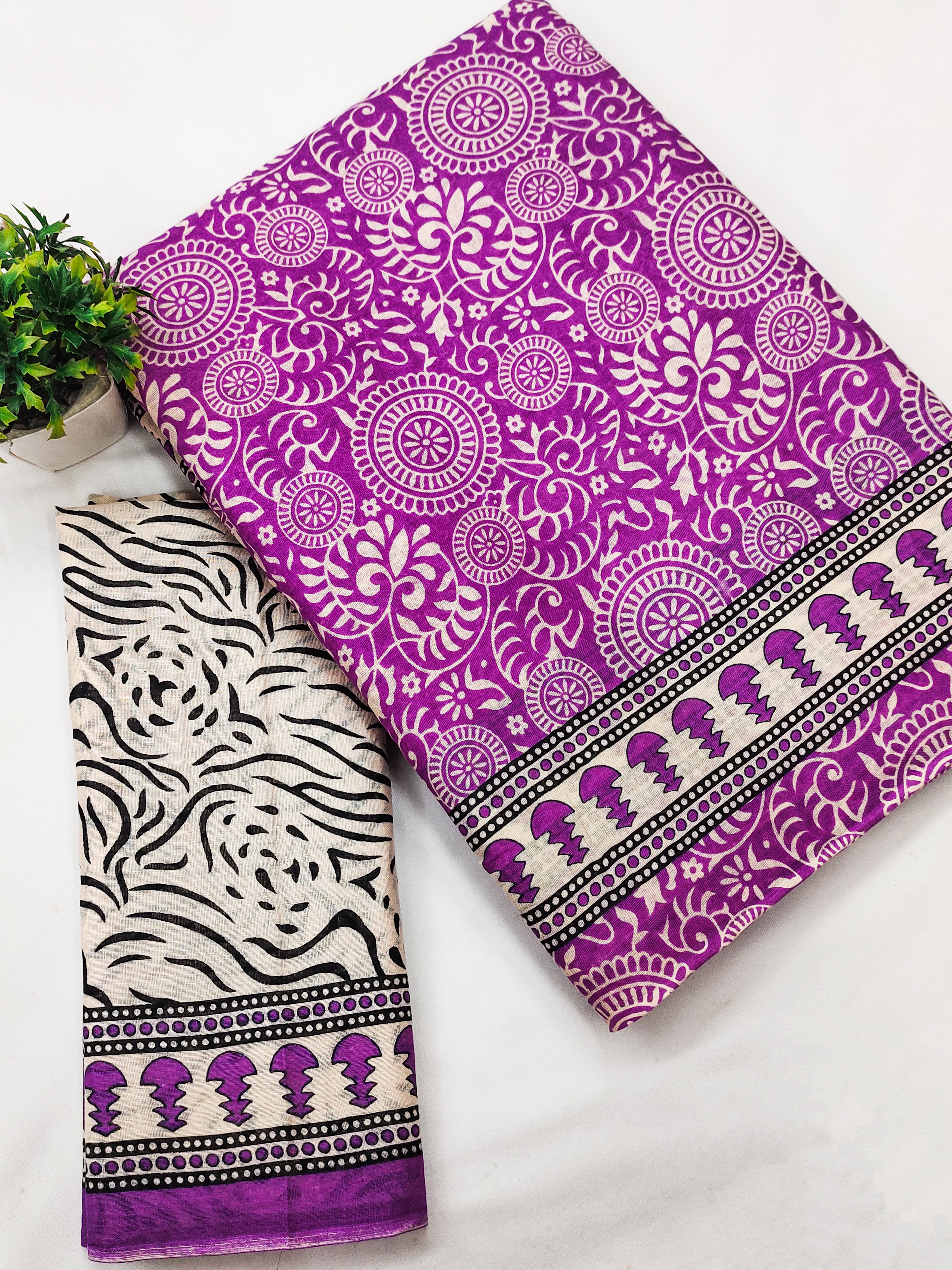 SHIVALIS PURE MULMUL COTTON AJRAKH BLOCK PRINT PURPLE SAREE