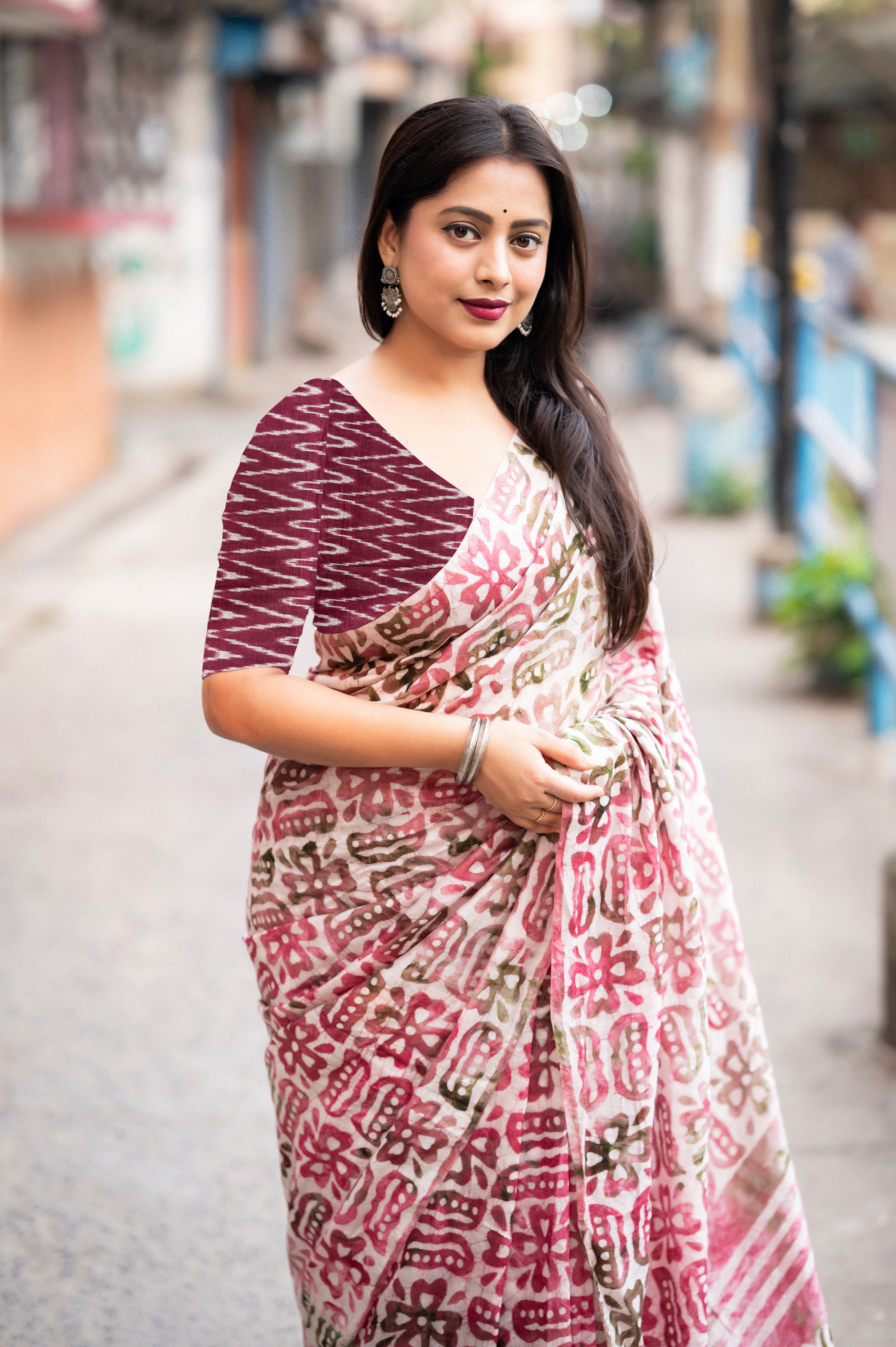 SMC PURE SOFT MULMUL COTTON HAND-BLOCK PRINT PINK SAREE