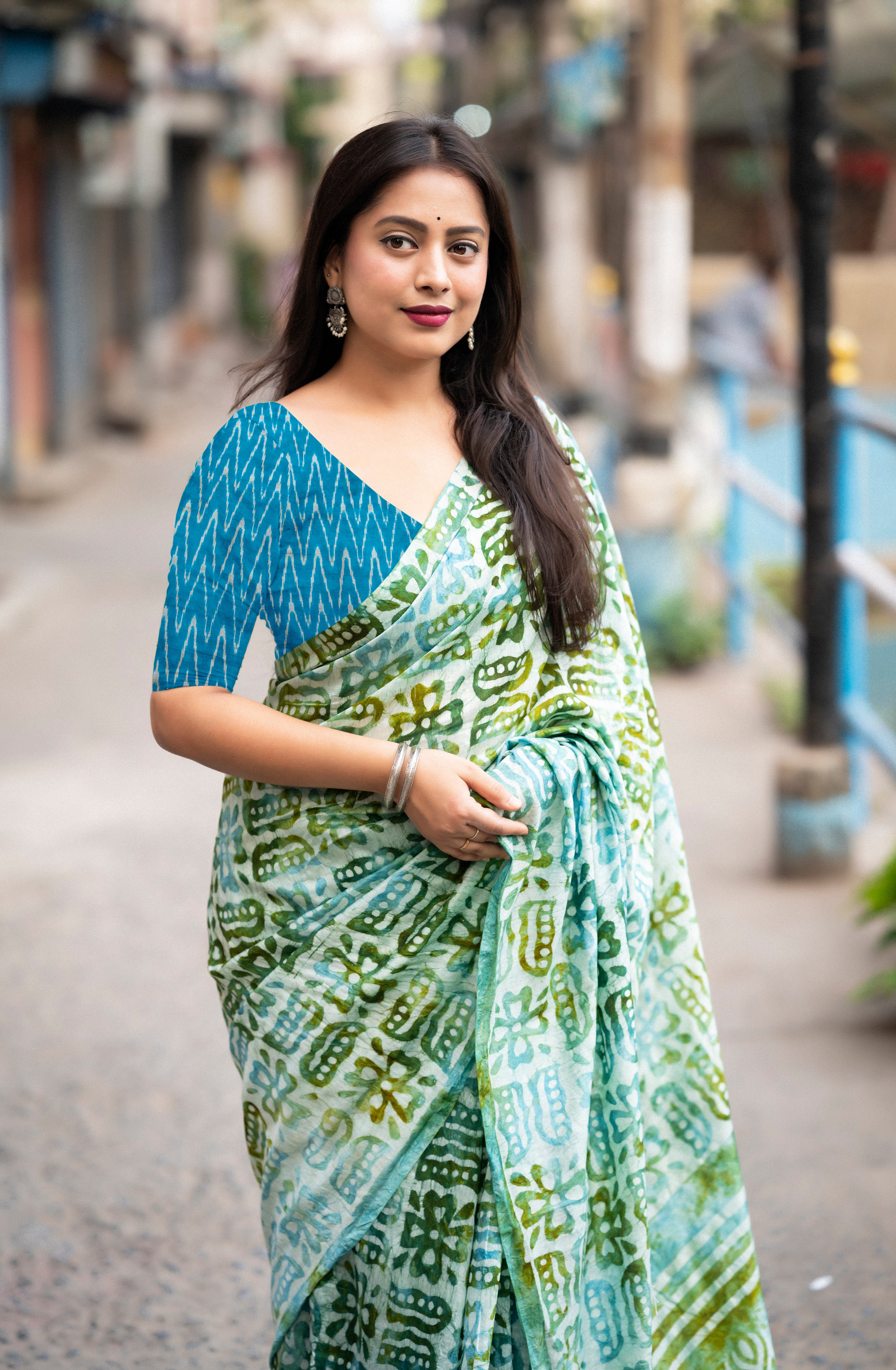 SMC PURE SOFT MULMUL COTTON HAND-BLOCK PRINT GREEN SAREE