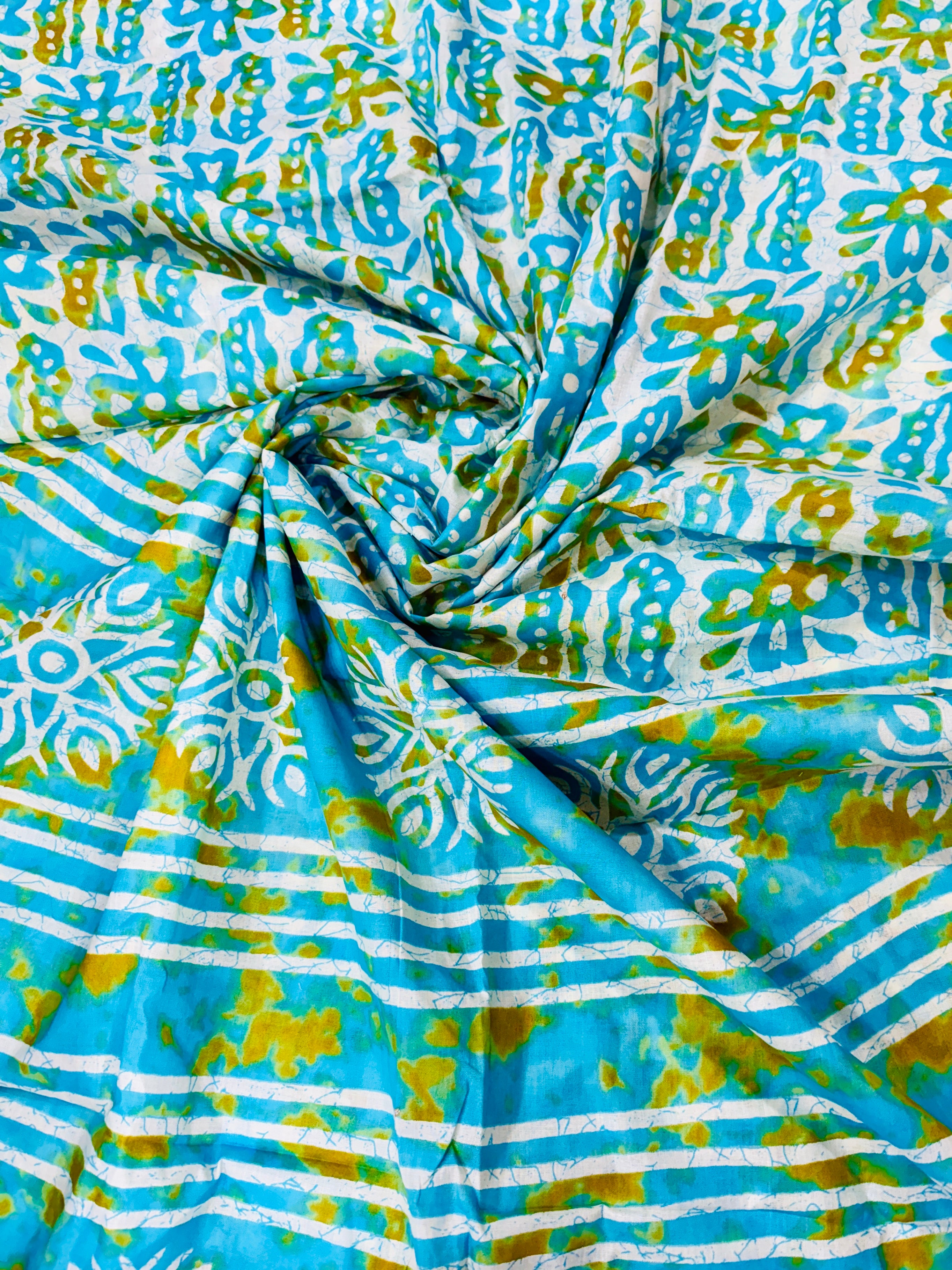 SMC PURE SOFT MULMUL COTTON HAND-BLOCK PRINT GREEN SAREE