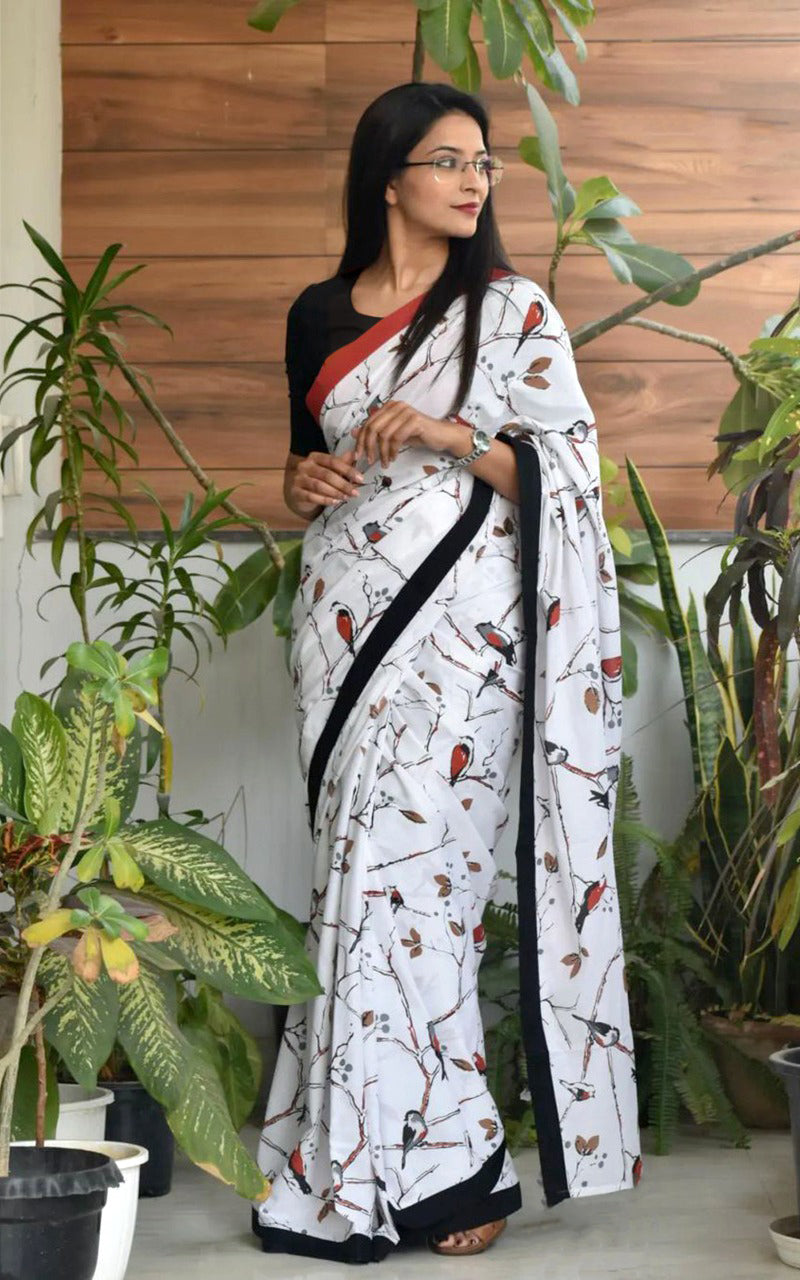 SPARROW PURE COTTON JAIPUR BLOCK PRINT BLACK AND WHITE SAREE