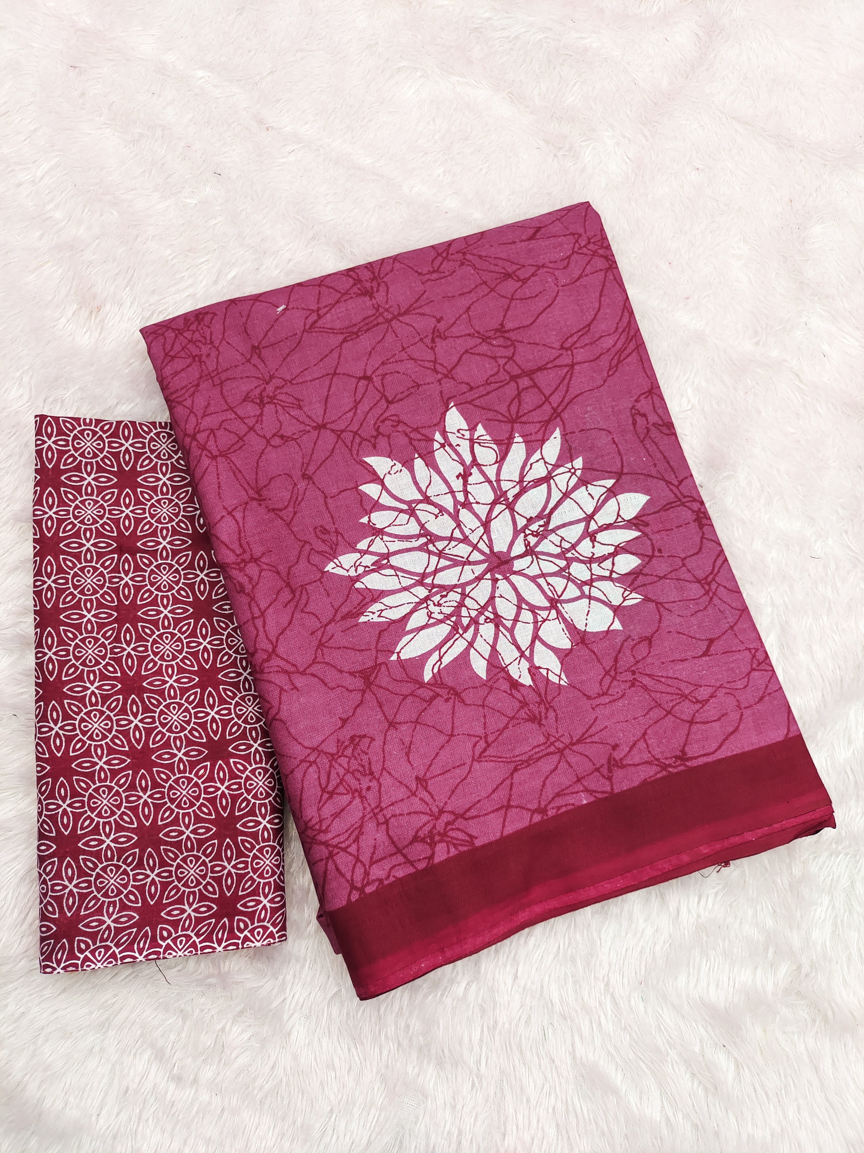 SRIVIDYA PURE MULMUL FLORAL BLOCK PRINTD PINK SAREE