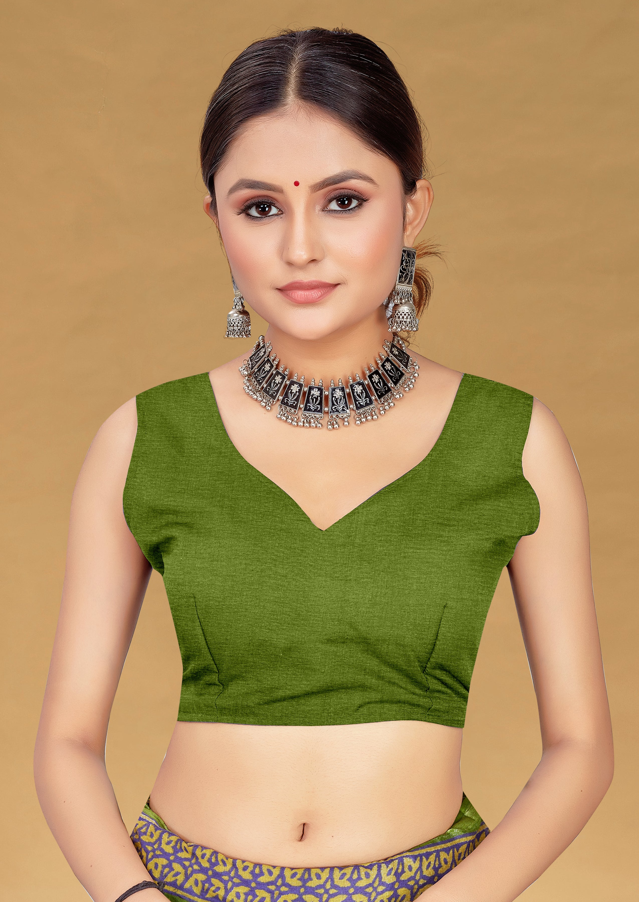 SUDHA BAGRU BLOCK PRINT SOFT MASLIN COTTON ZARI GOLDEN BORDER GREEN SAREE