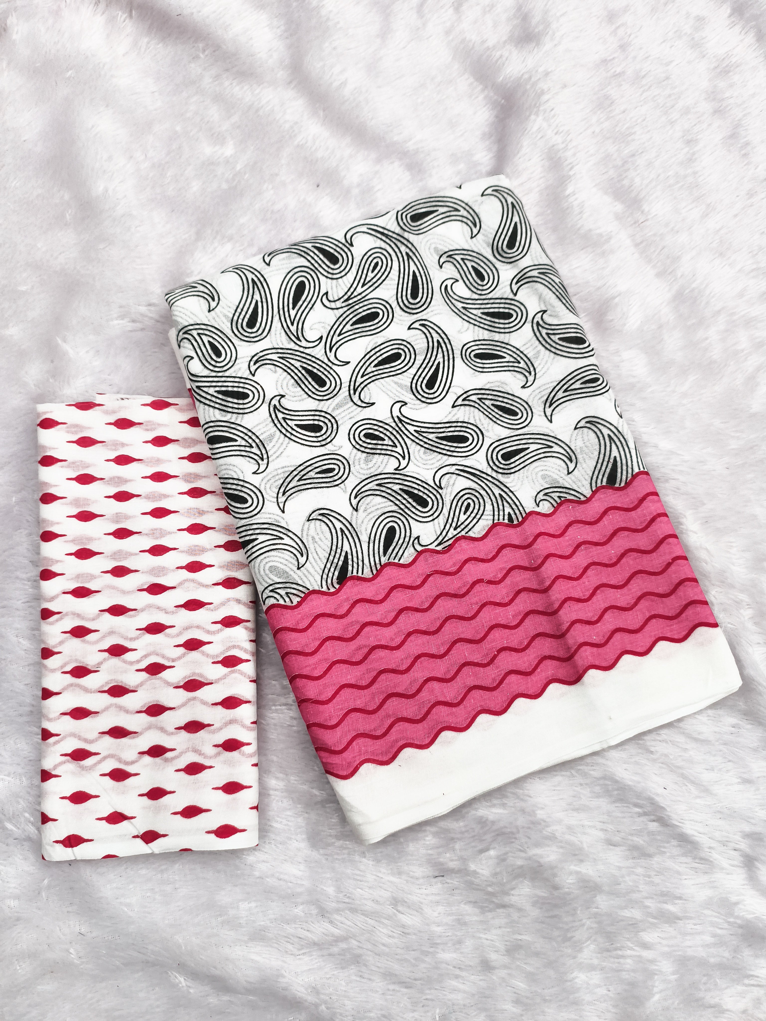 SUMMER LOVINS PURE MULMUL COTTON SUMMAR HAND BLOCK PRINT WHITE AND PINK SAREE