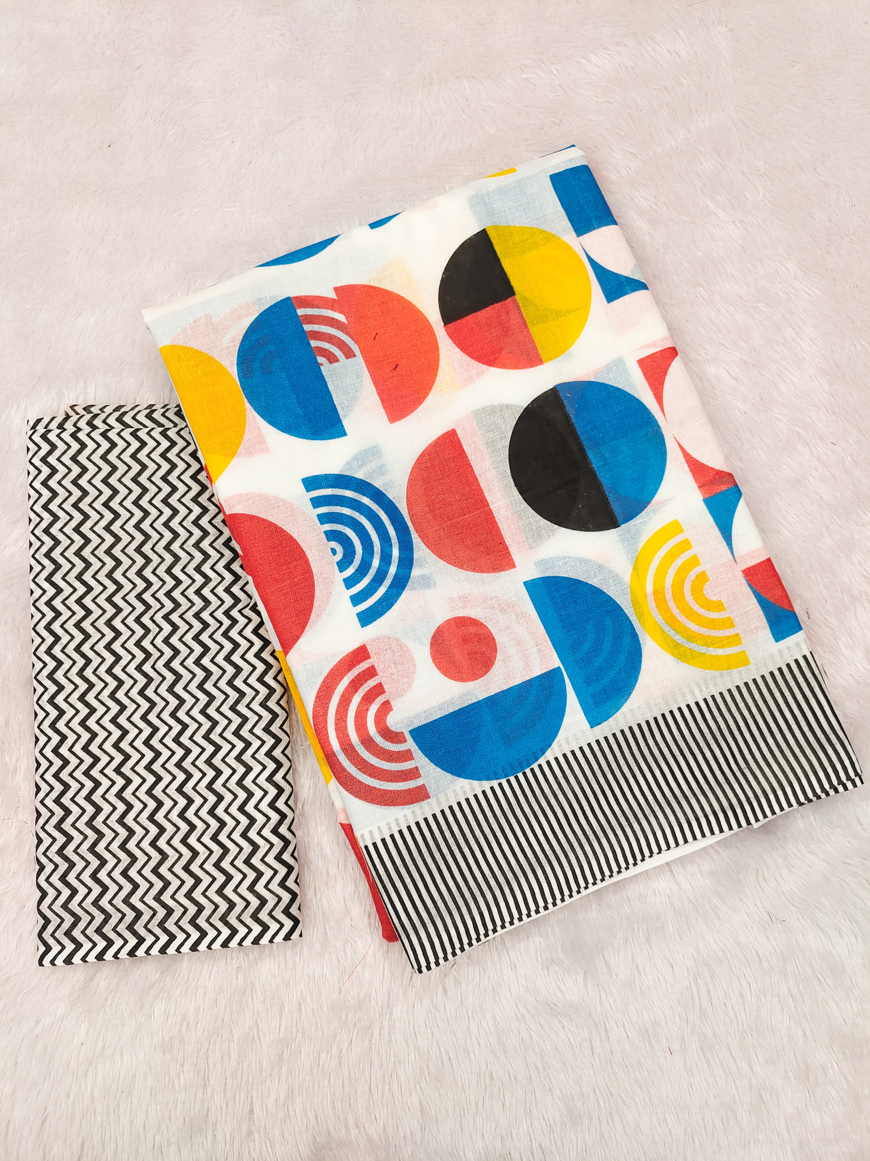 SUMRCOOL PURE MULMUL COTTON FANCY BAGRU BLOCK PRINT WHITE SAREE