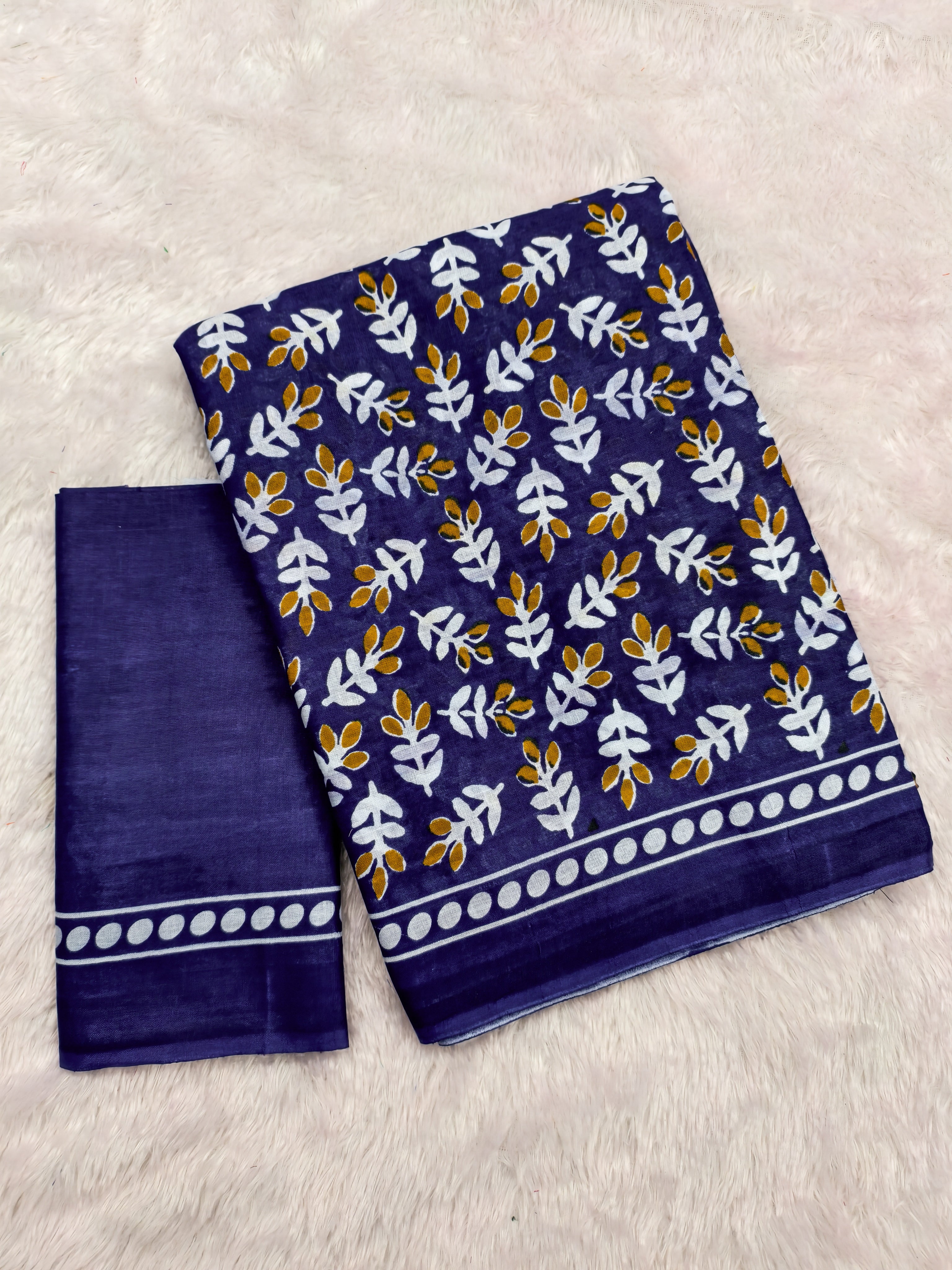 TAAPTI PURE MULMUL COTTON HAND PRINTD BLUE SAREE