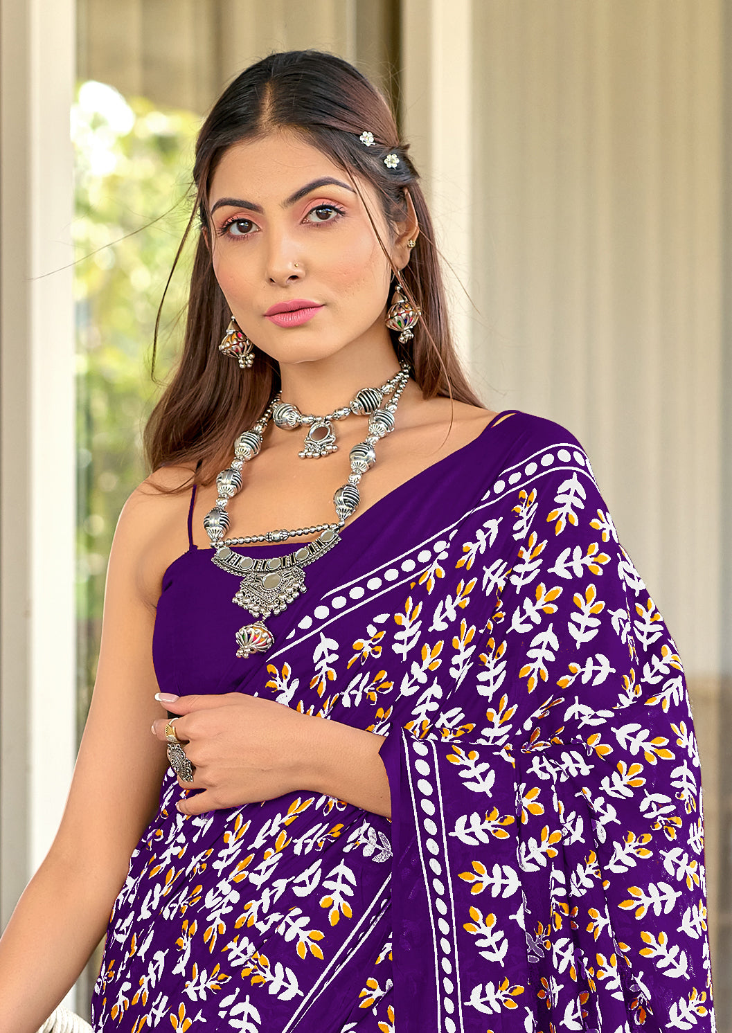 TAAPTI PURE MULMUL COTTON HAND PRINTD PURPLE SAREE