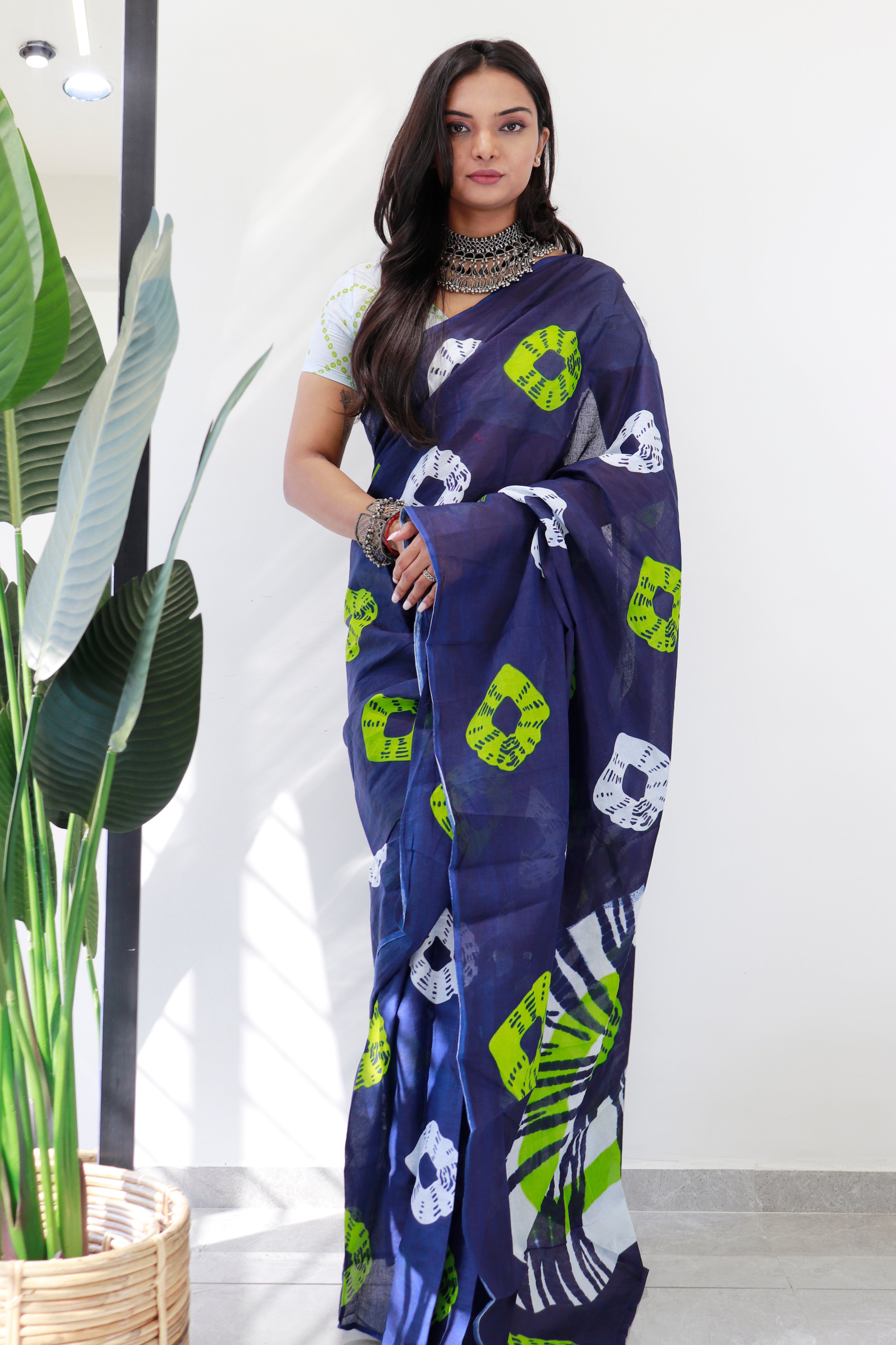 TIEDYE LUXE PREMIUM MULMUL COTTON TIEDYE PRINTED NEVY BLUE SAREE