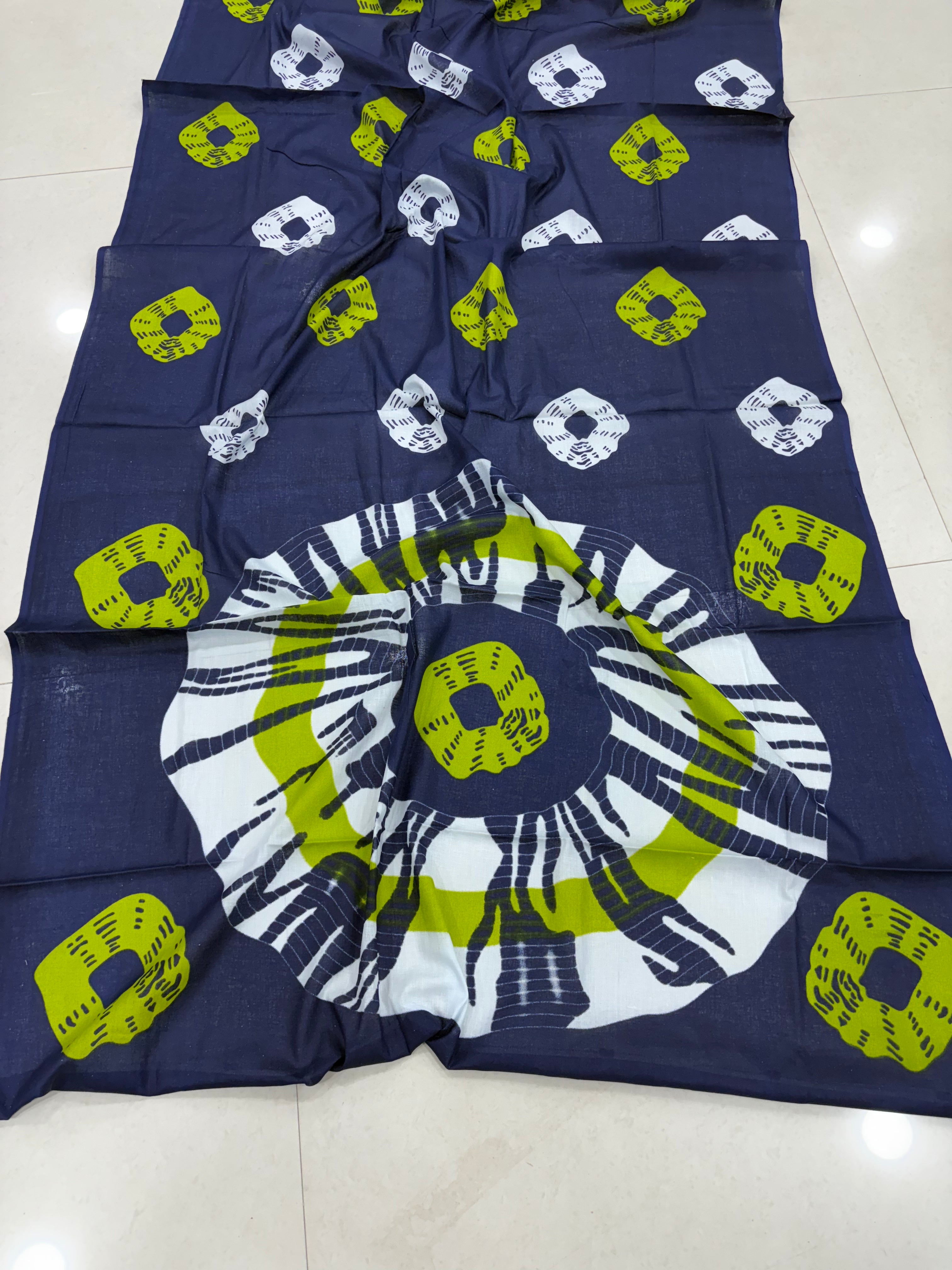 TIEDYE LUXE PREMIUM MULMUL COTTON TIEDYE PRINTED NEVY BLUE SAREE