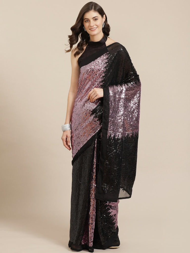 Georgette Embroidery with two colour Sequence Work