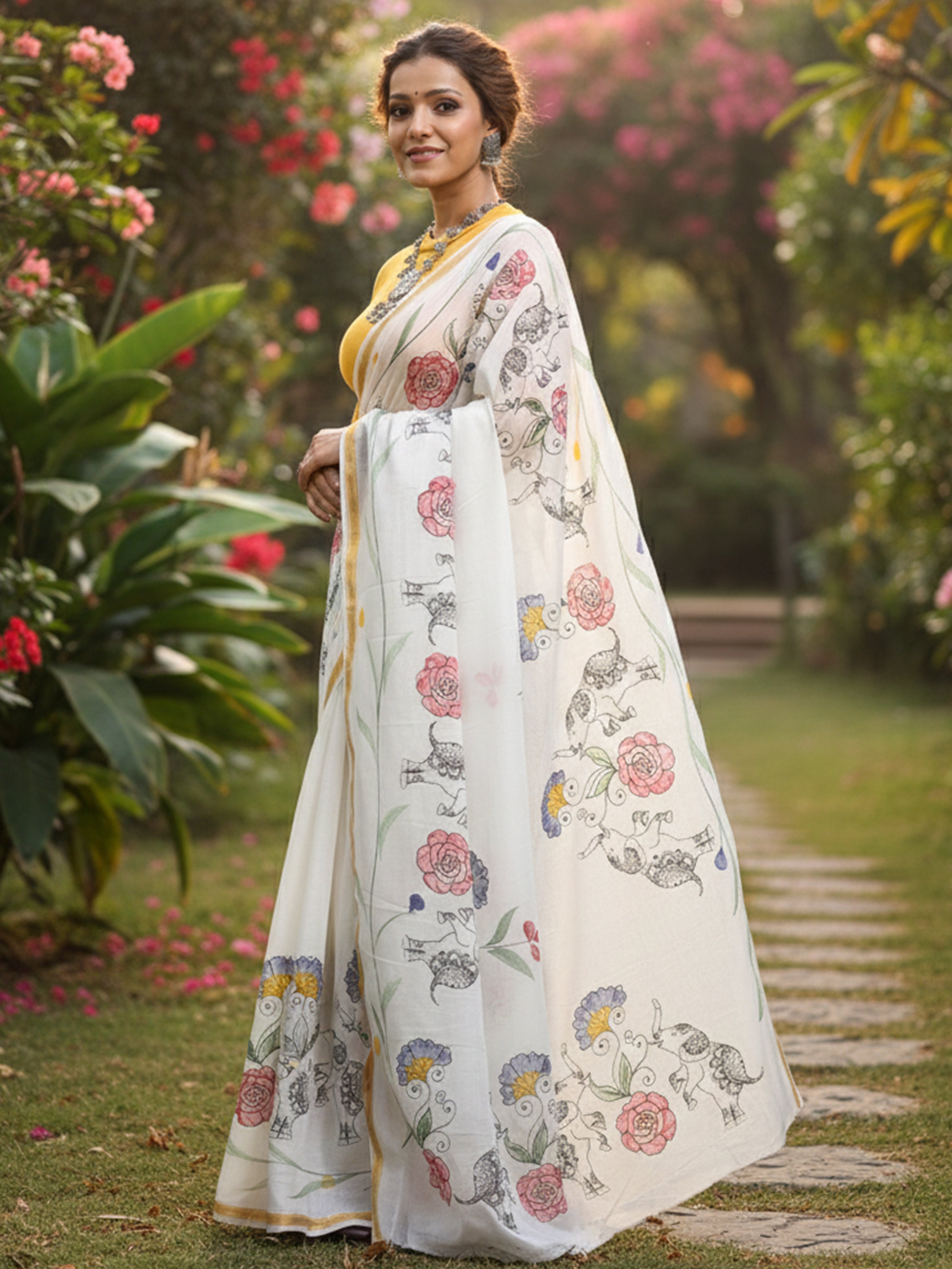 SELFI30 SOFT MASLIN COTTON WITH HEVY ZARI BODAR WHITE SAREE