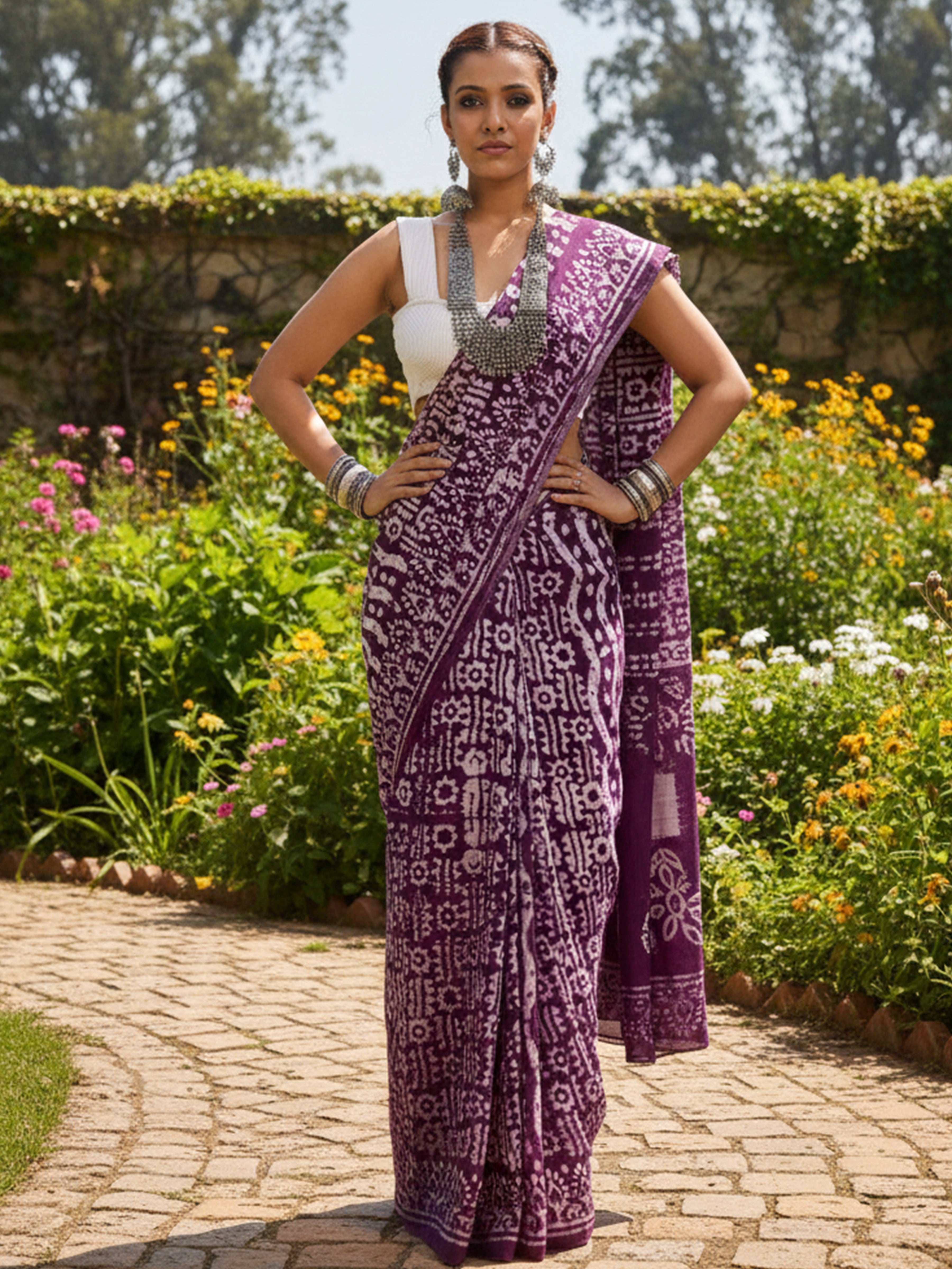 BATIK8 TRADITIONAL ORIGINAL WEX BATIK CHANDERI COTTON SILK PURPLE SAREE