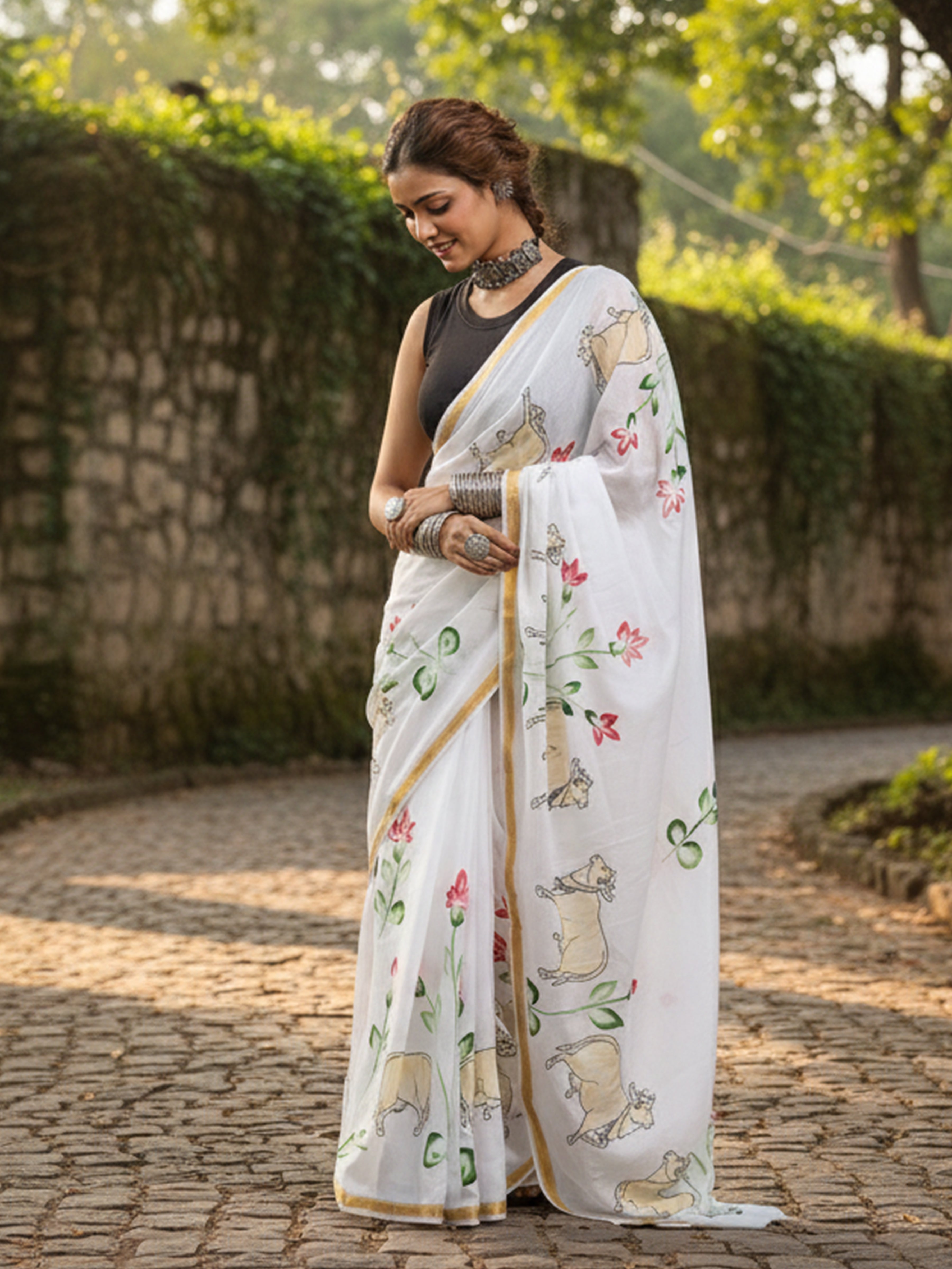 SELFI29 SOFT MASLIN COTTON WITH HEVY ZARI BODAR WHITE SAREE