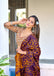 AARICA PURE MULMUL COTTON BATIK STYLE HAND BLOCK PRINTD BROWN SAREE