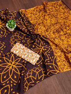 AARICA PURE MULMUL COTTON BATIK STYLE HAND BLOCK PRINTD BROWN SAREE