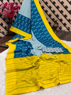 AAITAWATH SOFT PURE COTTON FANCY IKKAT PRINT BLUE SAREE