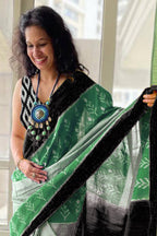 AAITAWATH SOFT PURE COTTON FANCY IKKAT PRINT GREEN SAREE