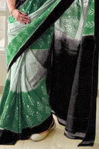 AAITAWATH SOFT PURE COTTON FANCY IKKAT PRINT GREEN SAREE