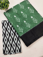 AAITAWATH SOFT PURE COTTON FANCY IKKAT PRINT GREEN SAREE