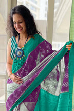 AAITAWATH SOFT PURE COTTON FANCY IKKAT PRINT PURPLE SAREE