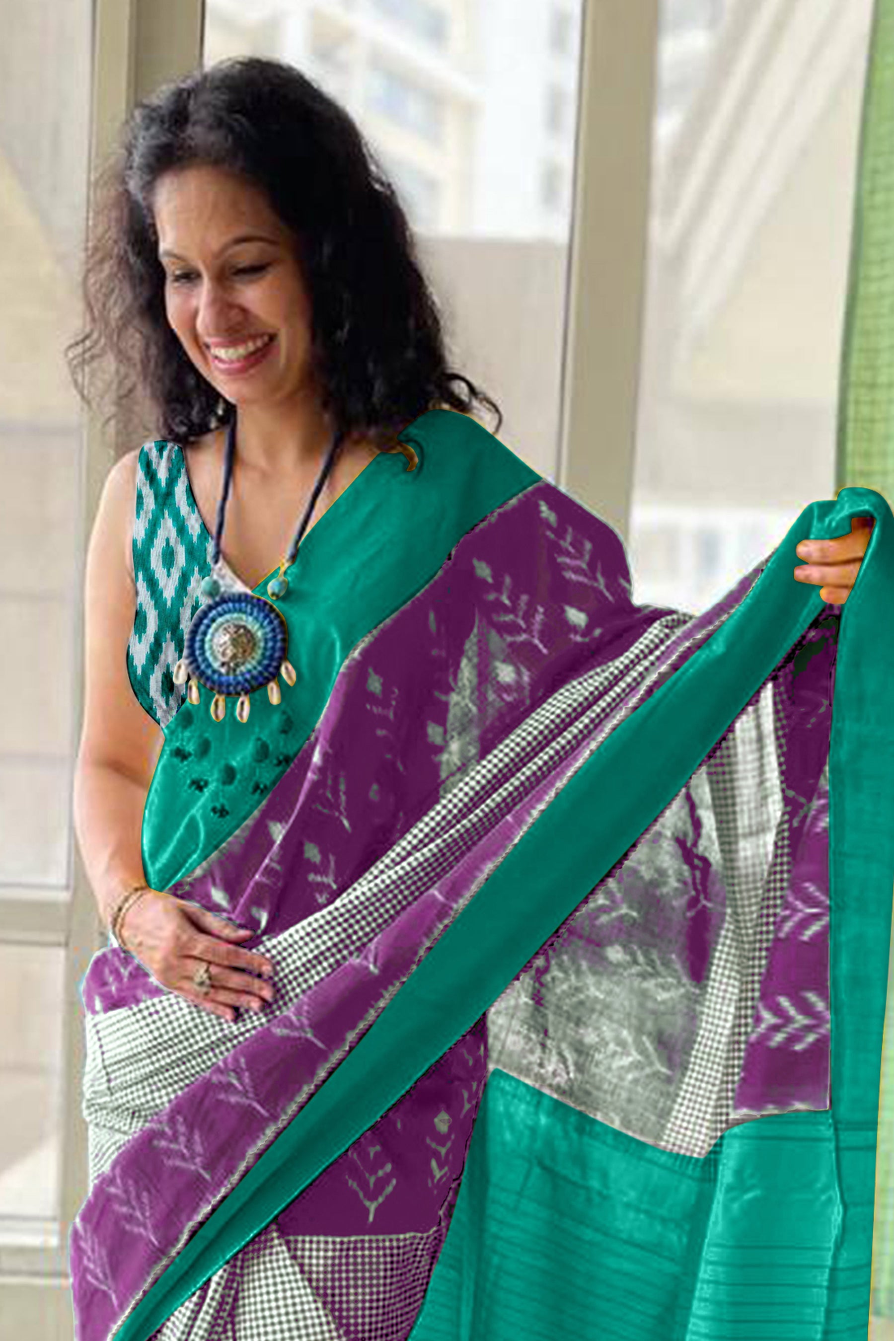 AAITAWATH SOFT PURE COTTON FANCY IKKAT PRINT PURPLE SAREE