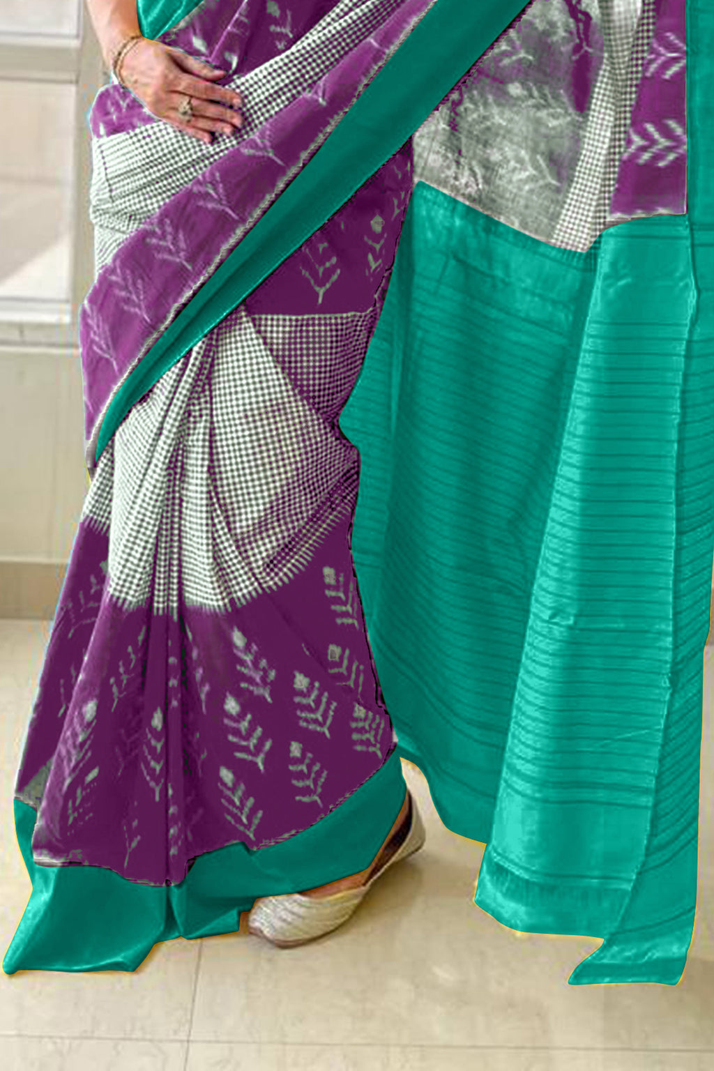 AAITAWATH SOFT PURE COTTON FANCY IKKAT PRINT PURPLE SAREE
