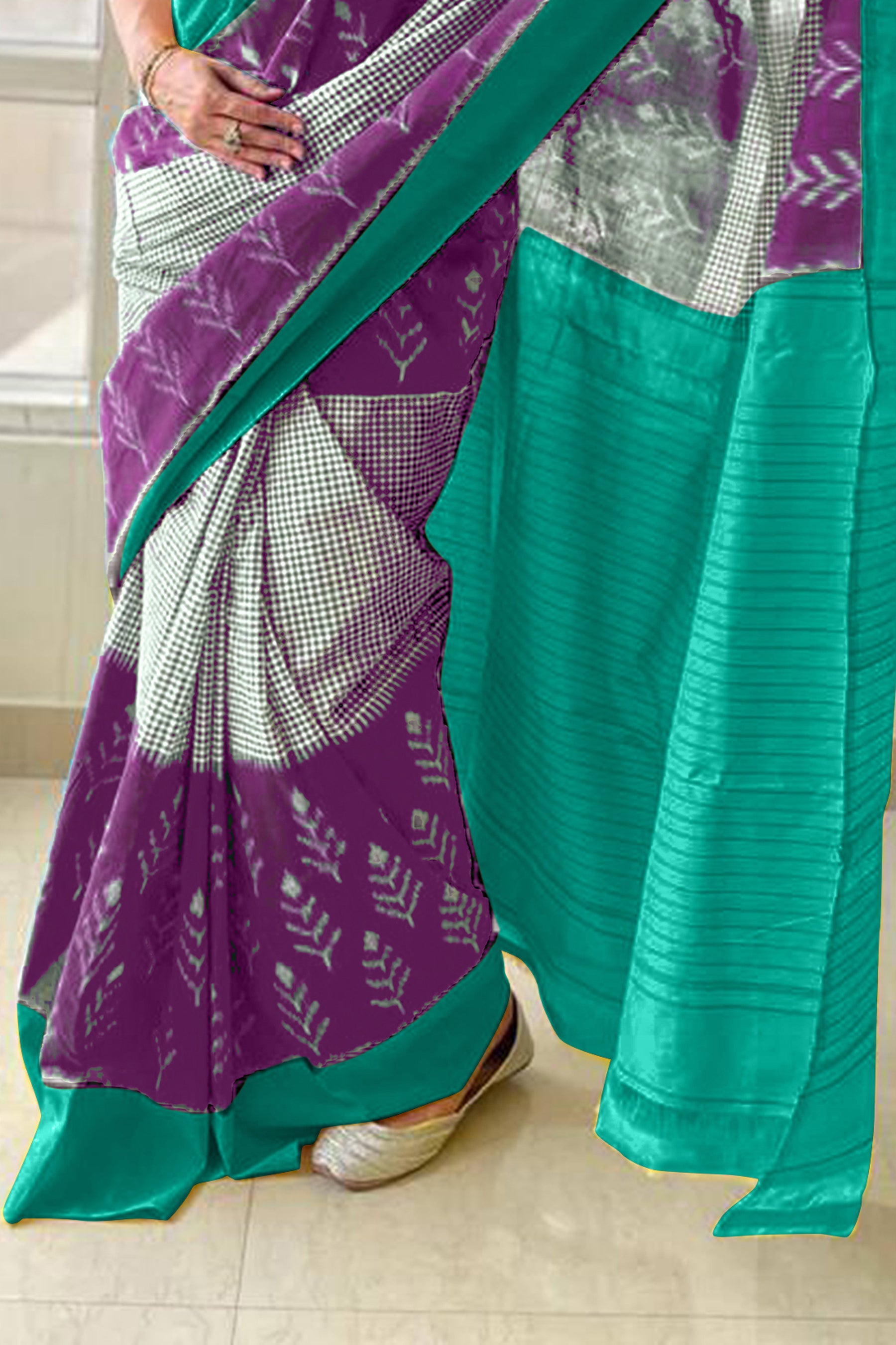 AAITAWATH SOFT PURE COTTON FANCY IKKAT PRINT PURPLE SAREE