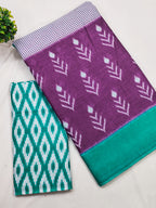 AAITAWATH SOFT PURE COTTON FANCY IKKAT PRINT PURPLE SAREE