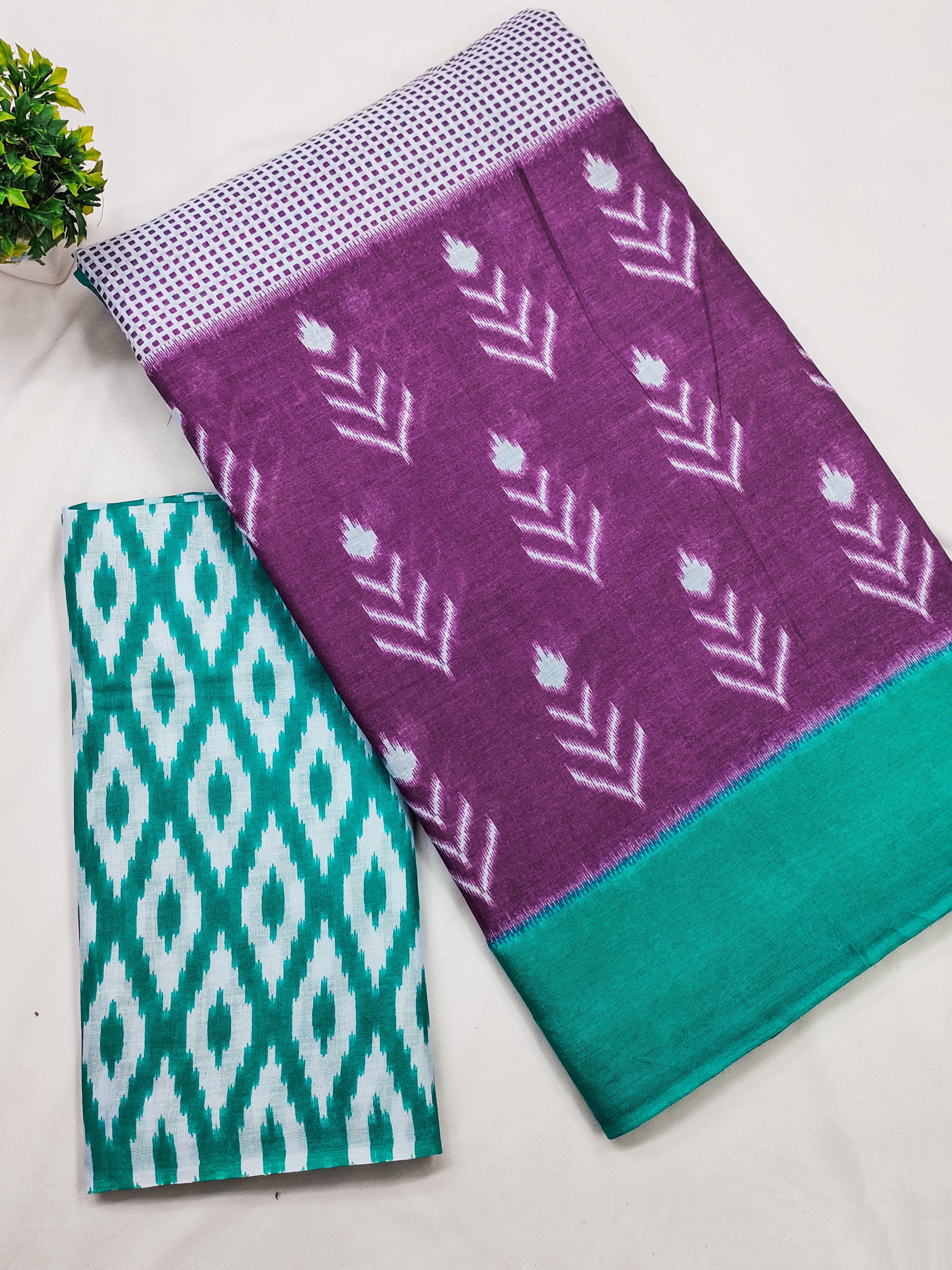 AAITAWATH SOFT PURE COTTON FANCY IKKAT PRINT PURPLE SAREE