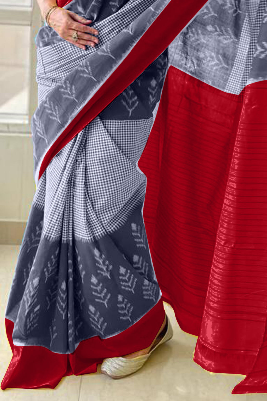 AAITAWATH SOFT PURE COTTON FANCY IKKAT PRINT GREY SAREE