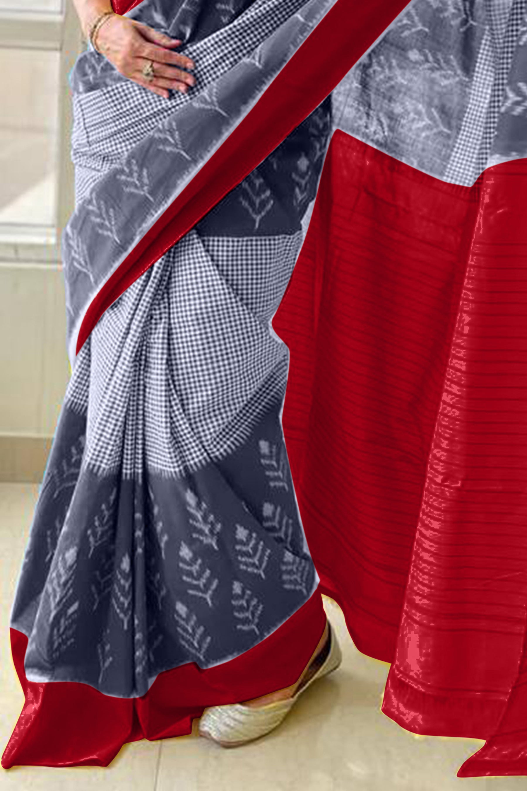 AAITAWATH SOFT PURE COTTON FANCY IKKAT PRINT GREY SAREE