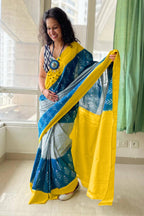 AAITAWATH SOFT PURE COTTON FANCY IKKAT PRINT BLUE SAREE