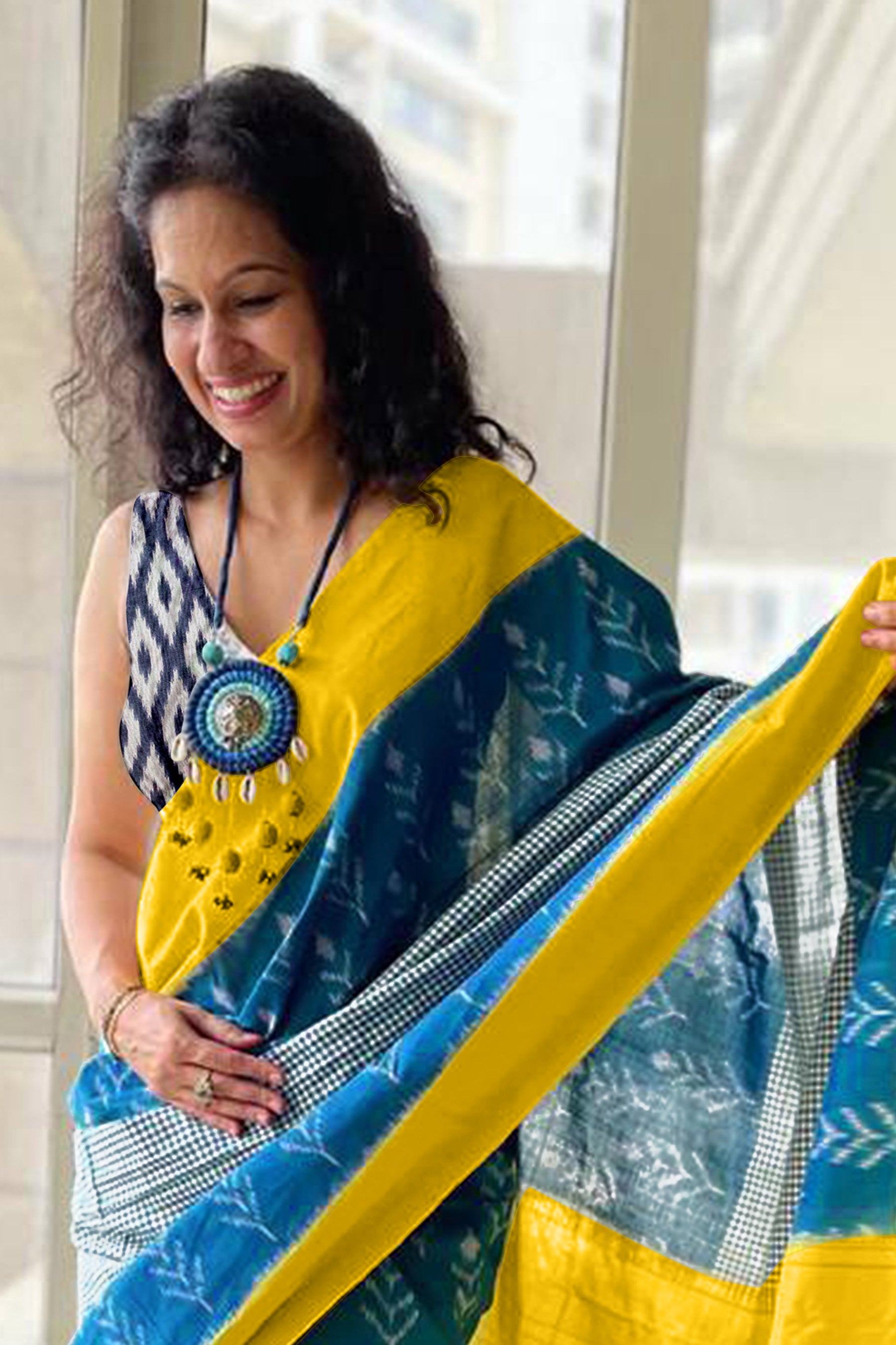 AAITAWATH SOFT PURE COTTON FANCY IKKAT PRINT BLUE SAREE