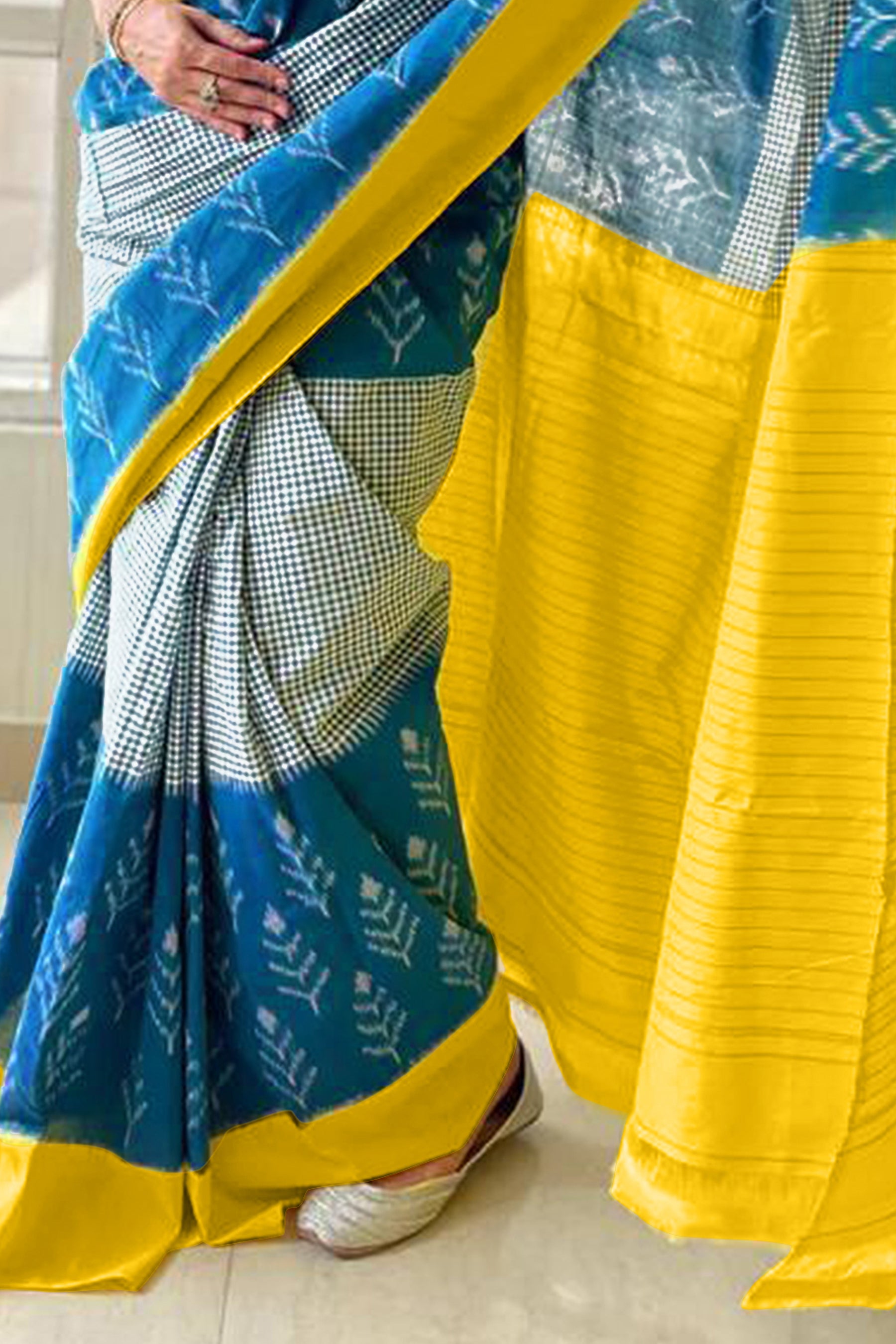 AAITAWATH SOFT PURE COTTON FANCY IKKAT PRINT BLUE SAREE
