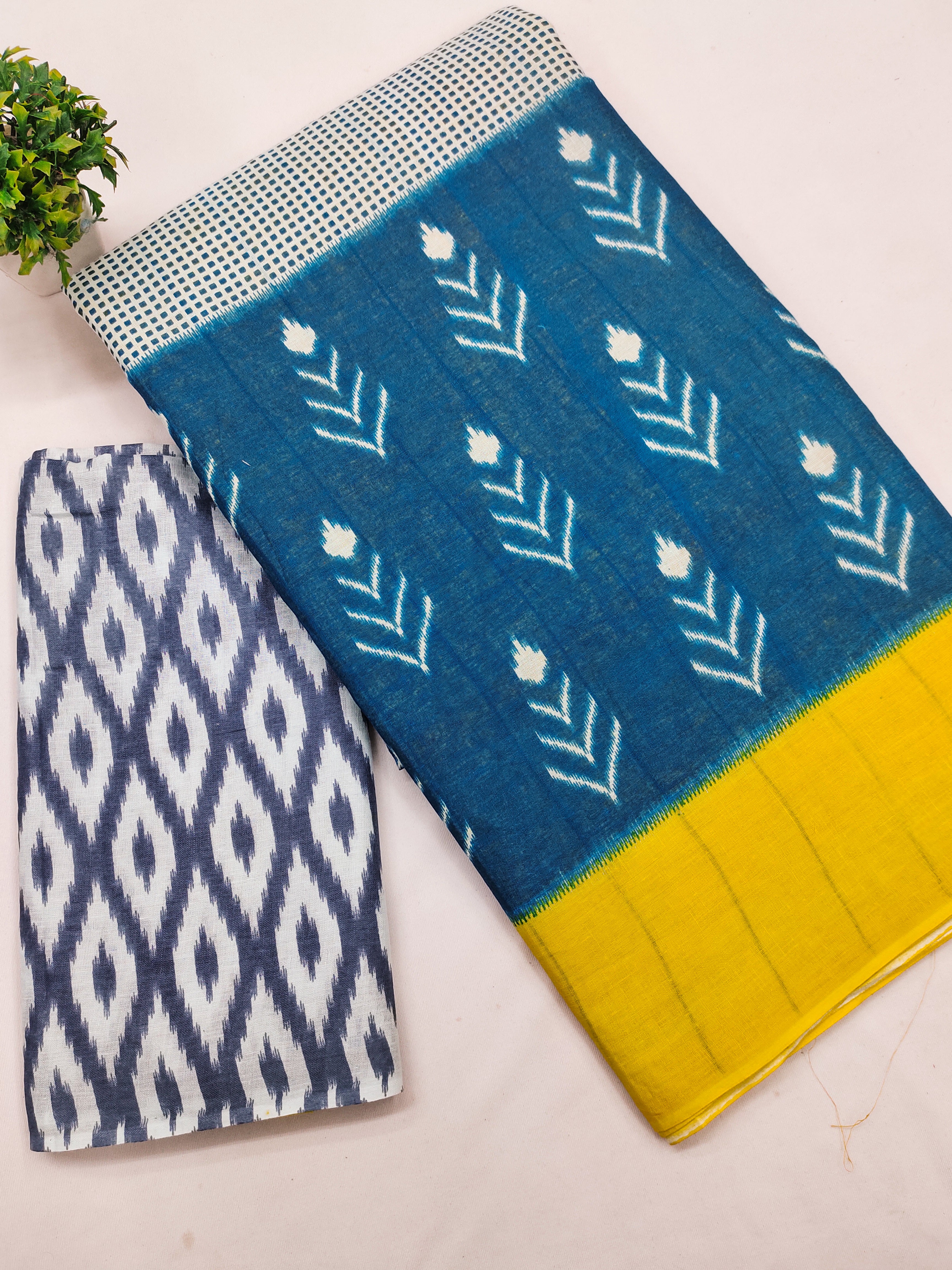 AAITAWATH SOFT PURE COTTON FANCY IKKAT PRINT BLUE SAREE