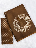 AJRAKH BANDHEJ PURE MULMUL COTTON  HAND BLOCK PRINT BROWN SAREE