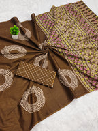AJRAKH BANDHEJ PURE MULMUL COTTON  HAND BLOCK PRINT BROWN SAREE