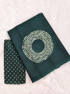 AJRAKH BANDHEJ PURE MULMUL COTTON  HAND BLOCK PRINT GREEN SAREE