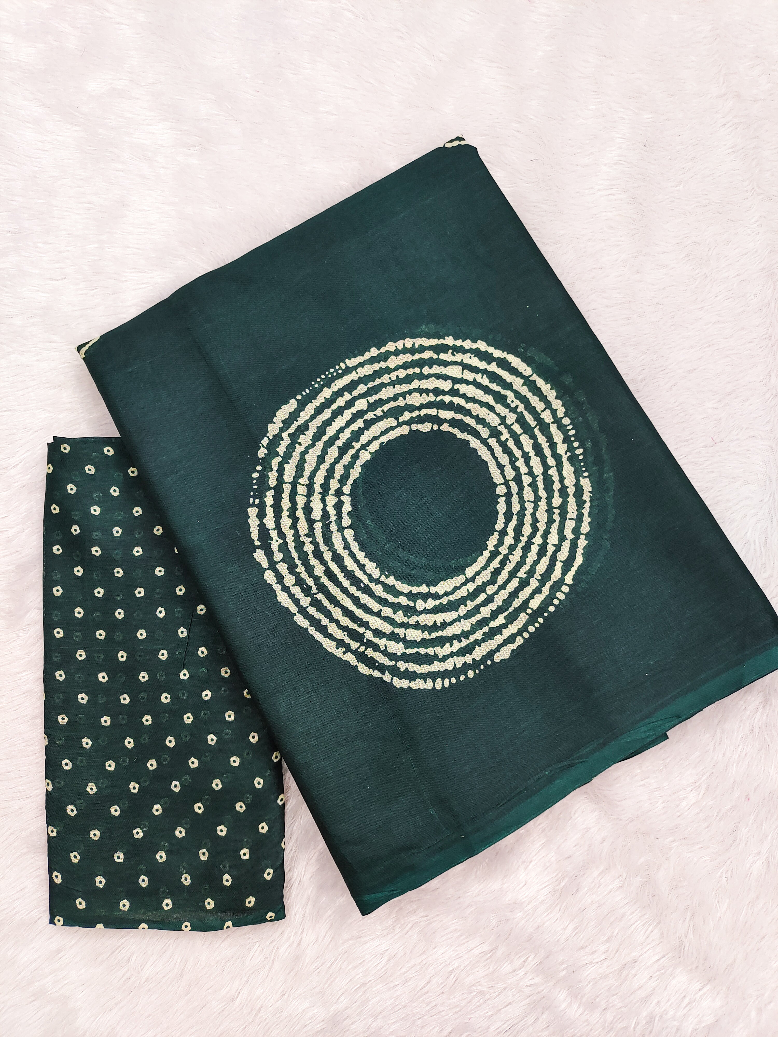 AJRAKH BANDHEJ PURE MULMUL COTTON  HAND BLOCK PRINT GREEN SAREE