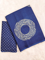 AJRAKH BANDHEJ PURE MULMUL COTTON  HAND BLOCK PRINT BLUE SAREE
