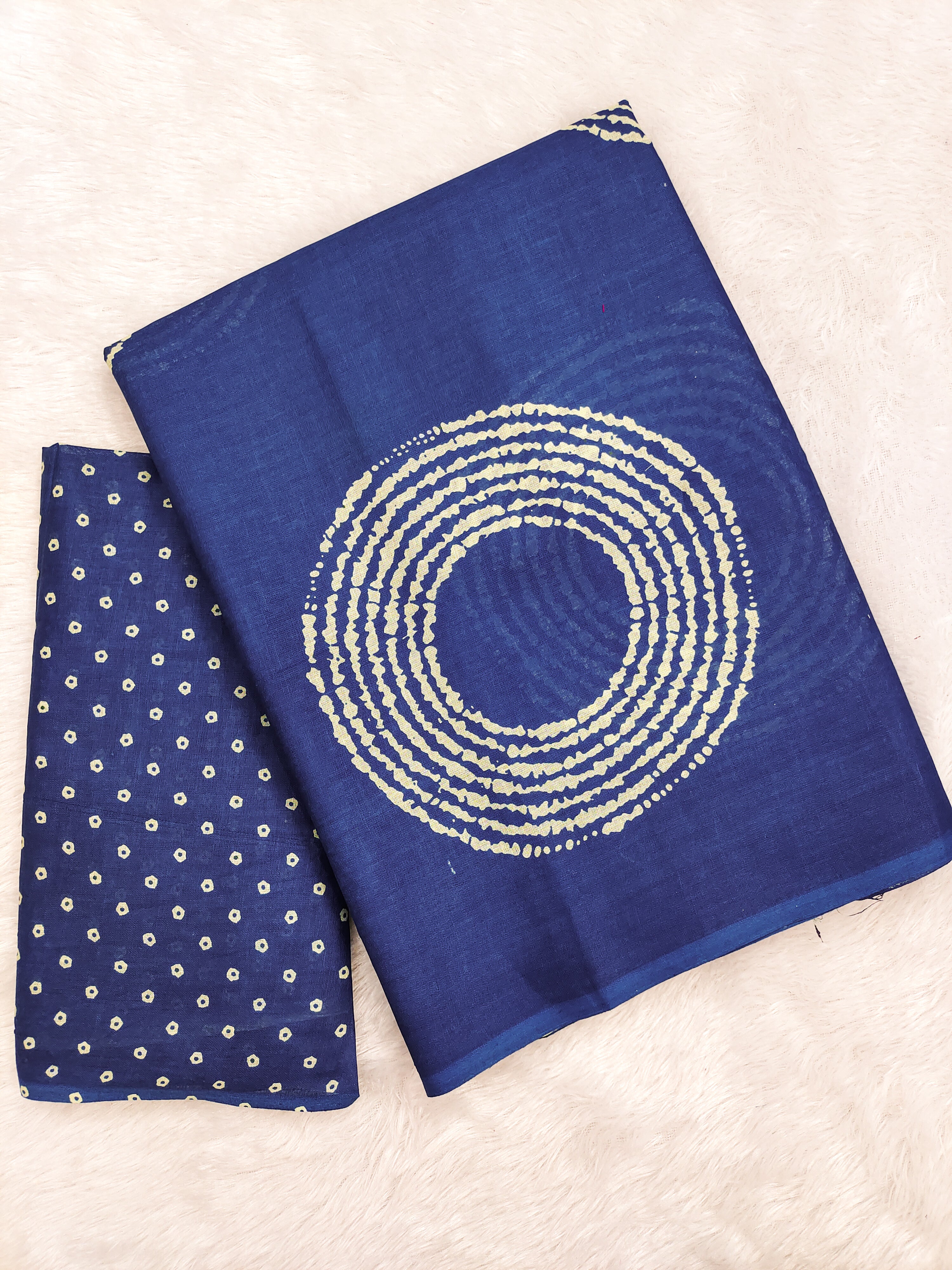 AJRAKH BANDHEJ PURE MULMUL COTTON  HAND BLOCK PRINT BLUE SAREE
