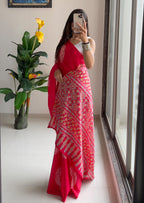 AJRAKH BANDHEJ PURE MULMUL COTTON  HAND BLOCK PRINT PINK SAREE