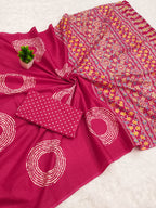AJRAKH BANDHEJ PURE MULMUL COTTON  HAND BLOCK PRINT PINK SAREE