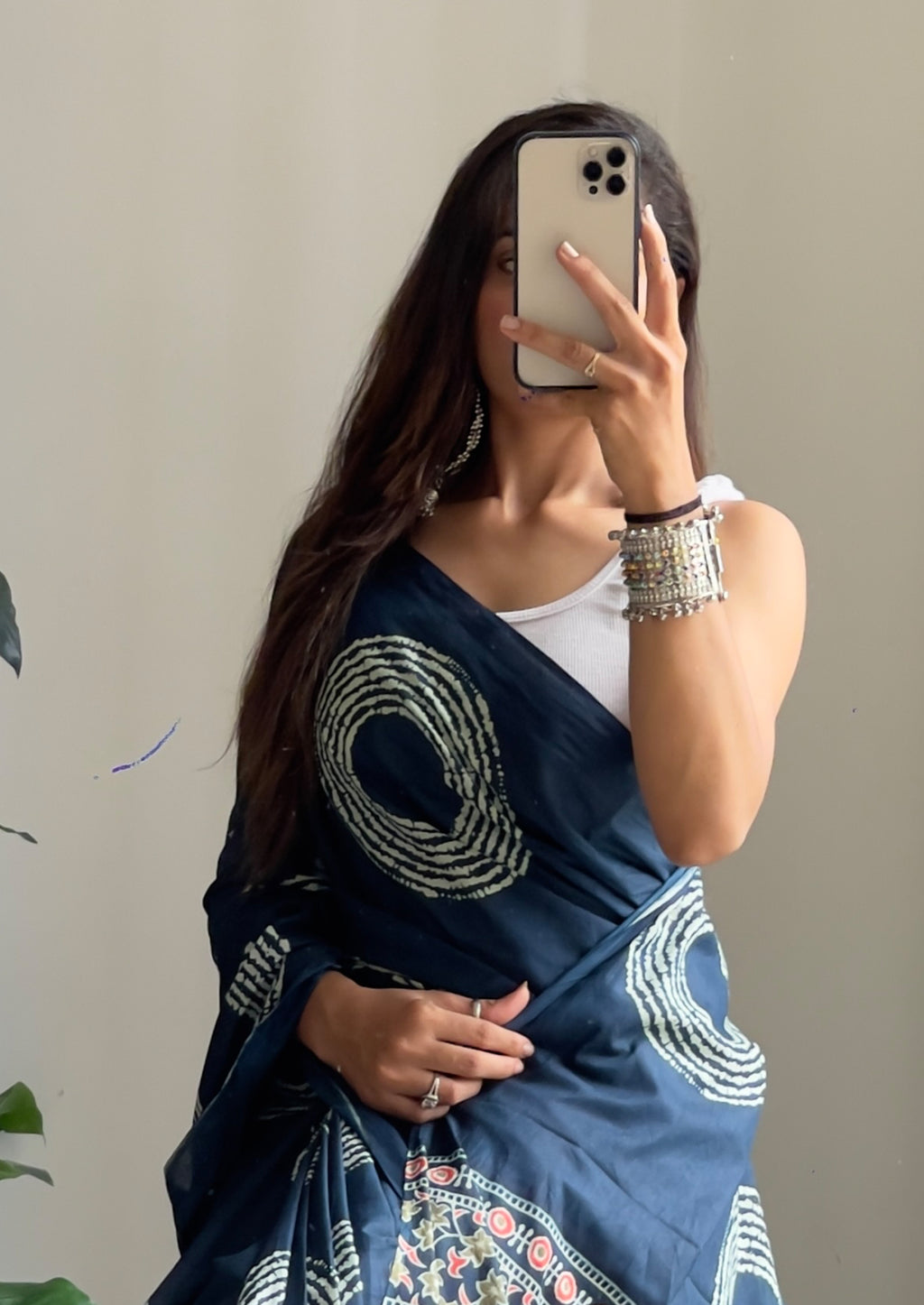 AJRAKH BANDHEJ PURE MULMUL COTTON  HAND BLOCK PRINT TEAL BLUE SAREE