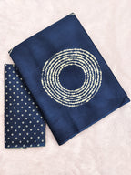 AJRAKH BANDHEJ PURE MULMUL COTTON  HAND BLOCK PRINT TEAL BLUE SAREE
