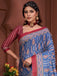 AJRAKH2 BLOCK PRINT PURE MULMUL COTTON BLUE SAREE
