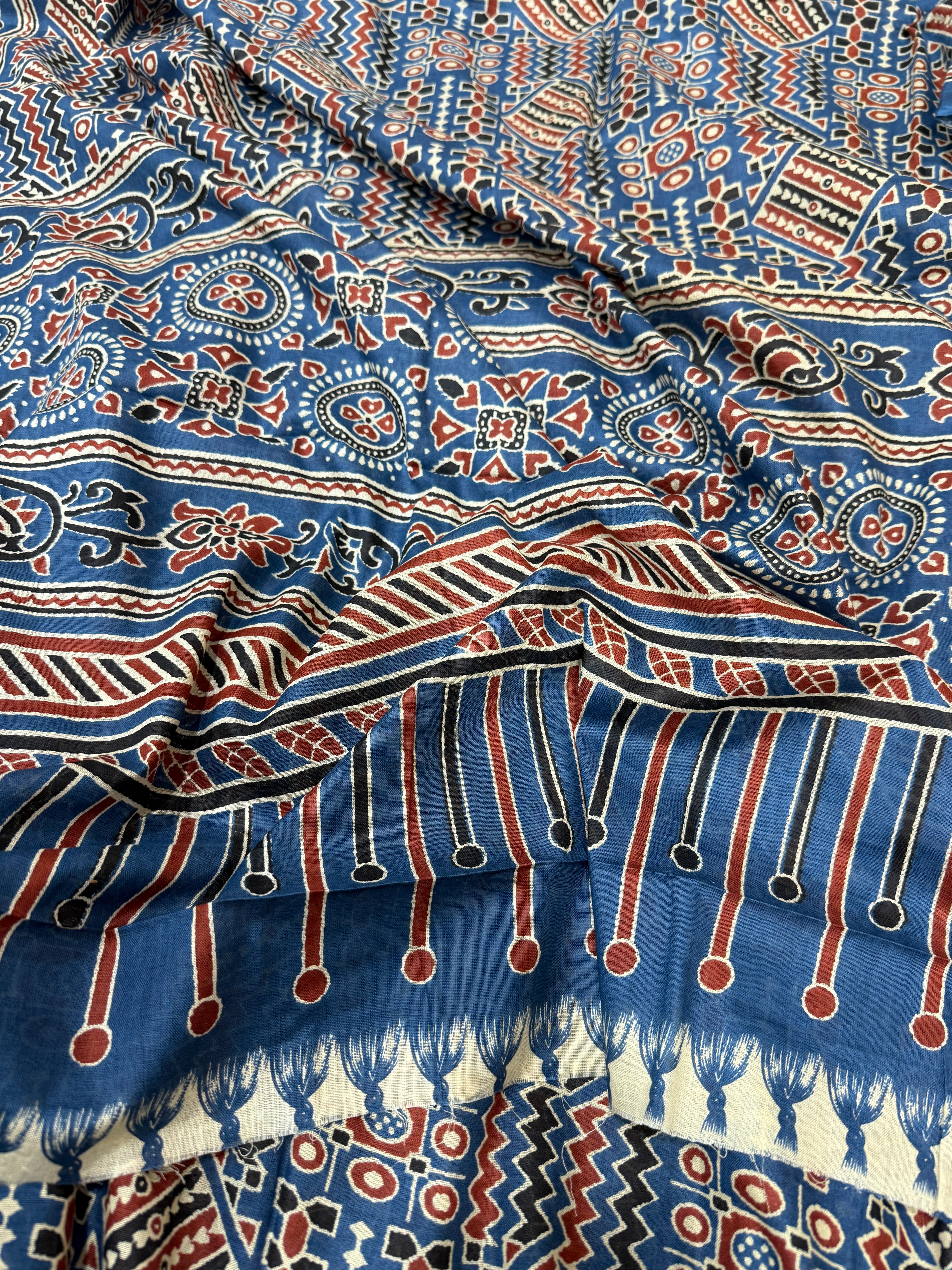 AJRAKH2 BLOCK PRINT PURE MULMUL COTTON BLUE SAREE