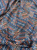 AJRAKH2 BLOCK PRINT PURE MULMUL COTTON BLUE SAREE
