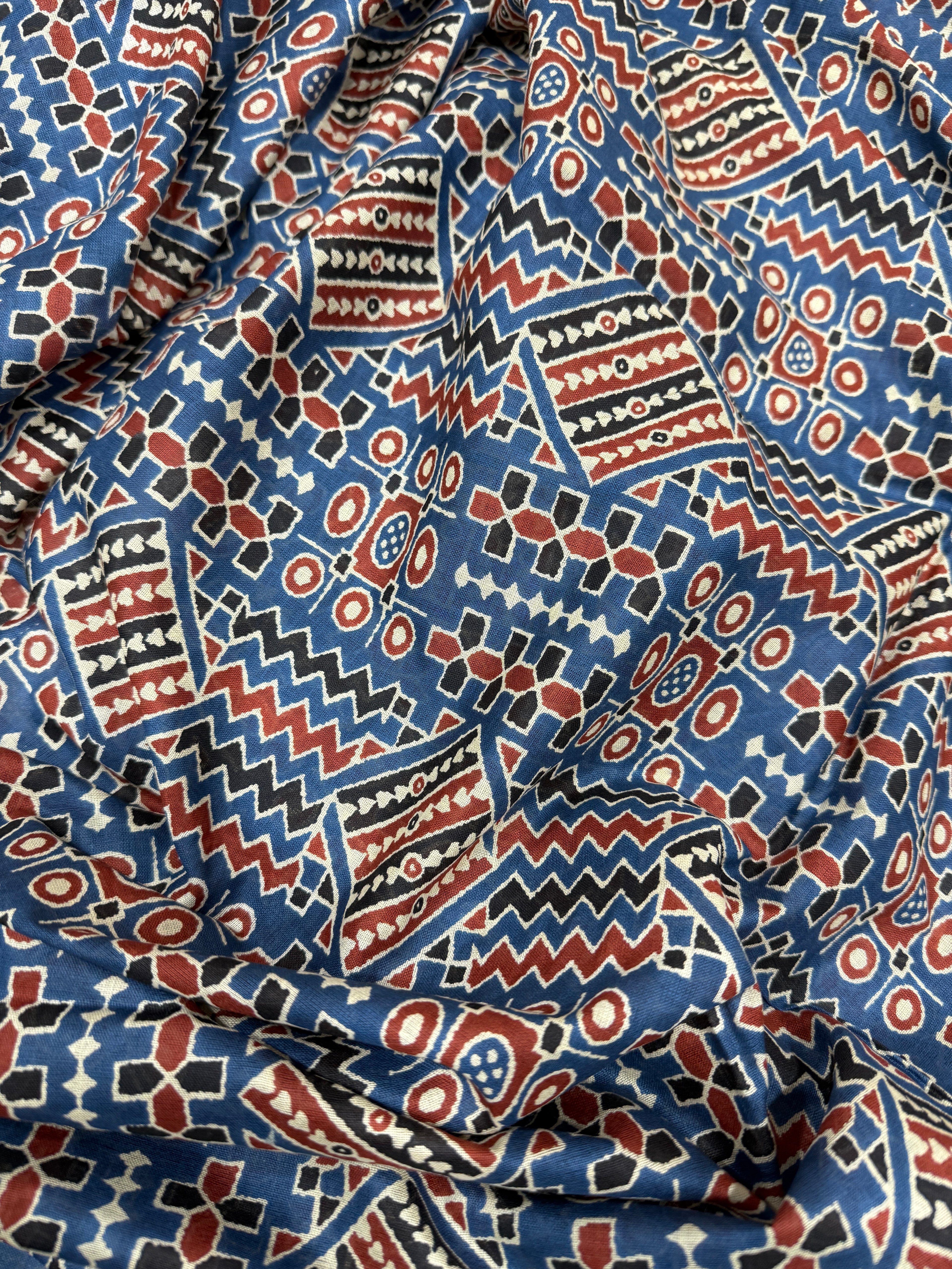 AJRAKH2 BLOCK PRINT PURE MULMUL COTTON BLUE SAREE