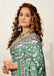 FLORAL HAND BLOCK STYLE PRINT MULMUL COTTON GREEN SAREE